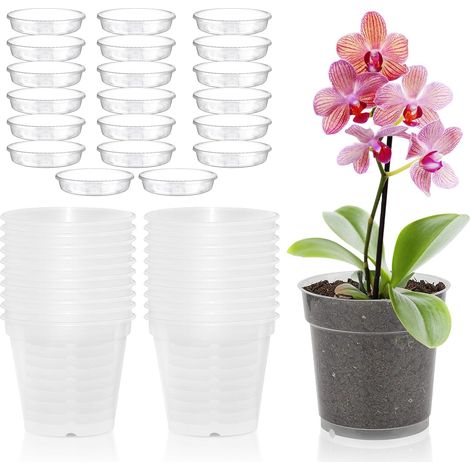 Pot Orchidée, 20 Pièces Pot Orchidée Transparent, 11,5cm Pot Transparent Orchidée, Pot Transparent avec Trous De Drainage Et Soucoupes, Pot De Fleurs pour Balcon Bureau, Intérieur, Extérieur (1/5)
