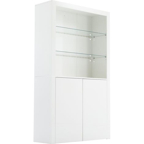 Vetrina alta soggiorno 100 x 35 x 170 cm bianca lucida MDF con LED e vetro temperato HOMVRA (1/5)