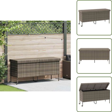 The Living Store Caja almacenaje jardín ruedas ratán sintético gris 160x55x75 cm - Ratán sintético