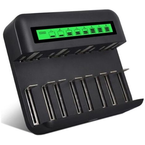 Chargeur de Piles USB 8 Slots LCD Rapide pour AA AAA C D Ni-MH Ni-Cd Intelligent avec Protection Anti-inversion et Affichage Temps Réel (1/4)