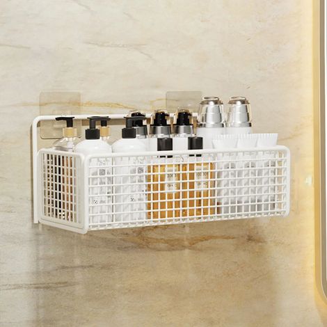 (Grande blanche) Étagère murale d'angle sans perçage pour salle de bain, panier de douche, porte-shampoing, organisateur de salle de bain, étagères murales (1/5)