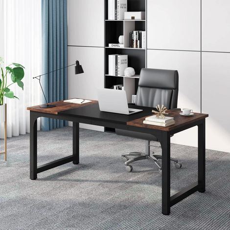 Schreibtisch 160x80cm, Computertisch mit Metallbeinen, rustikal braun/schwarz (1/5)