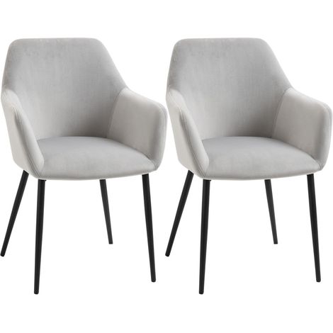 Chaise Lot de 2 Gris Clair Velours - Chaise Salle à Manger Rembourrée avec Dossier et Pieds Acier 54x57x80 cm (1/5)