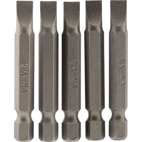 Draper 5-Piece 50mm and 6mm Plain Slot E-Shank Insert Bits Set – 1/4" Hex Drive for P.Slot S/D Applications