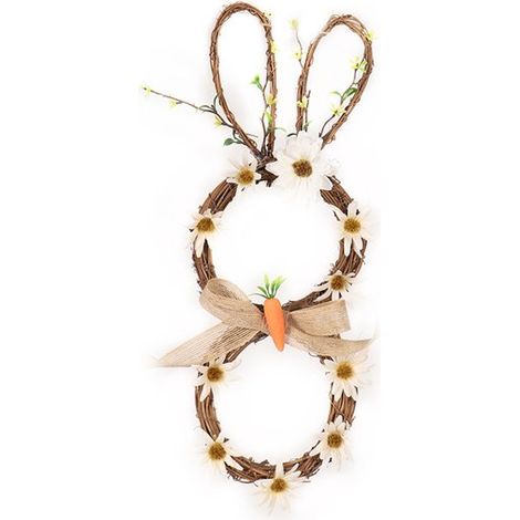 2 ghirlande pasquali: ghirlanda con coniglietti in rattan, cerchio intrecciato, decorazione per la porta. (1/5)