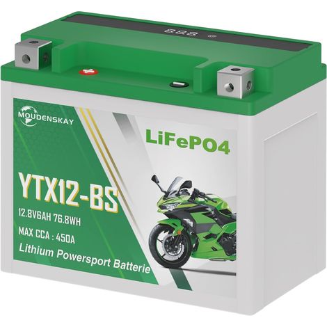 Batterie Moto Lithium 12V 6ah CCA450+ YTX12-BS Batterie avec BMS  Technologie LiFePO4,78.6WH,Pour Motos, Enduros, Quads Etc.Ultralégère, Remplacement Idéal Des Batteries Au Plomb-Acide (1/5)