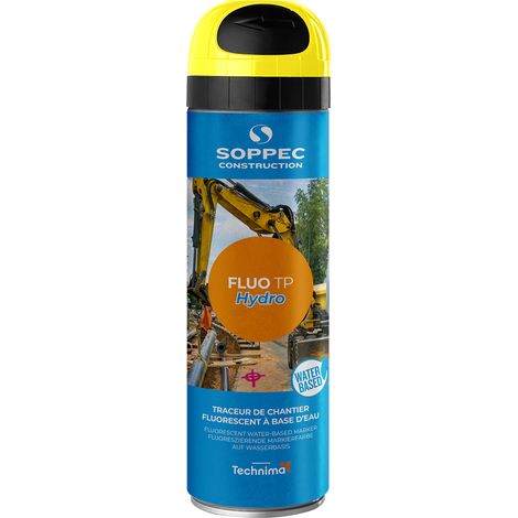 Bombe de peinture - Traceur chantier jaune fluo tp hydro SOPPEC - 143517 (1/2)