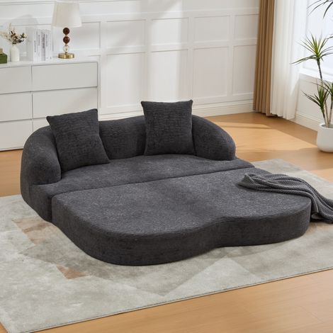 Canapé convertible 157x84x65 cm gris foncé en chenille avec 2 coussins et couchage 2 places (1/5)