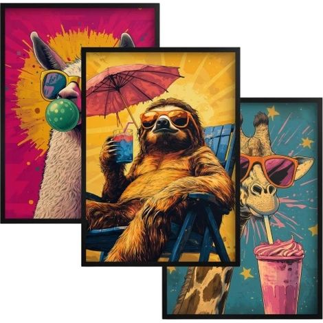 Poster di immagini colorate con cornice nera, animali Pop Art per la parete del soggiorno (1/5)