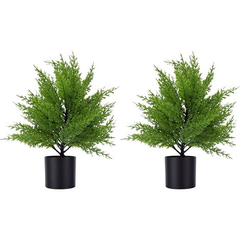 Arbre topiaire en cèdre artificiel, 2 pièces, 13.8 pouces, fausse plante en pot à feuilles persistantes, Faux arbuste pour décoration intérieure et extérieure de salon de noël (1/5)