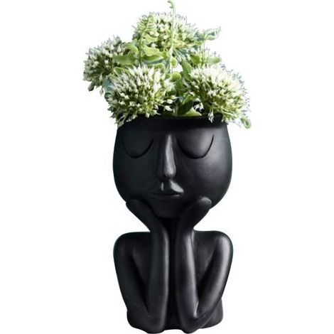 TAISHENGDA Kreative nordische Charaktervase, Sukkulenten, abstrakter Blumentopf, Gesicht und Blumen, für den Innenbereich, schwarze Vase (1/5)