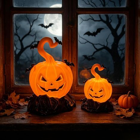 Citrouille lumineuse Halloween kit 2 tailles jaune chaud (1/5)