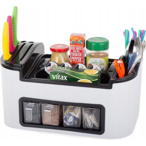 Organizador de cocina para cubiertos y especias con 4 cajones y bandeja escurridora (1/5)
