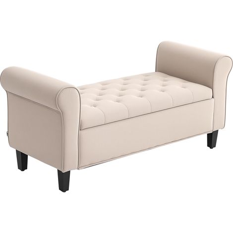 Banc de chevet en velours avec espace de rangement et accoudoirs, 126 x 48,5 x 57 cm, beige avec assise confortable et rangement intérieur idéal pour salon, chambre à coucher ou bureau (1/5)