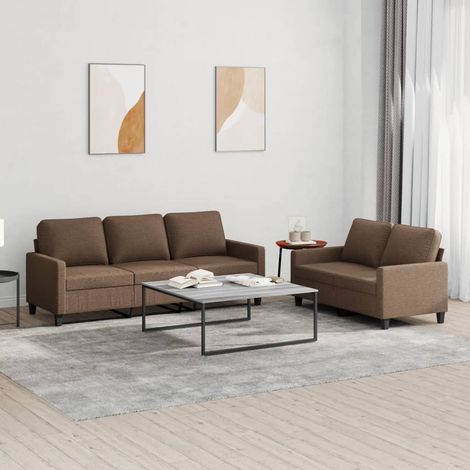 2-tlg. Sofagarnitur mit Kissen Braun Stoff (1/5)