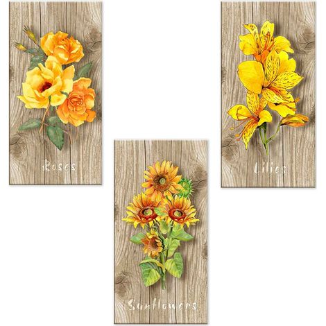 Lupia - Set 3 Quadri su Tela CANVAS DAY SUNFLOWERS 38x75 cm girasoli, Stampa Vivida, Pronto da Appendere, Decorazione per Soggiorno, Capezzale Testiera Camera da Letto, Cucina, Ufficio (1/4)