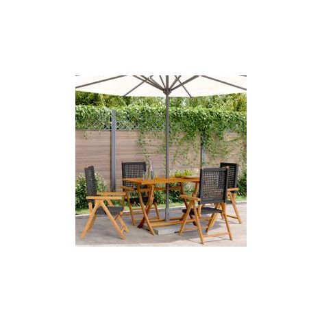 Chaises inclinables de jardin lot de 4 noir rotin bois massif (1/5)