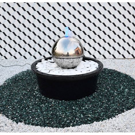 Sfera Cascata Artificiale da Giardino con LED Ø30 cm in Acciaio Inox con Pompa (1/4)