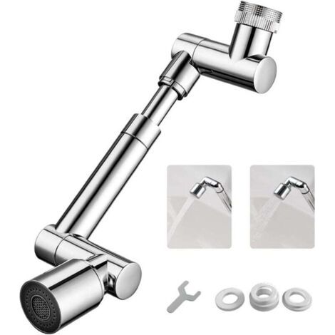 1440° Embout de Robinet Pivotant. 2 Jets 1080° Robinet d'Extension Multifonction Pivotant avec Adaptateur Régulateur de Jet à Économie d'Eau pour Extensions de Robinet de Salle de Bains et Cuisine (1/4)