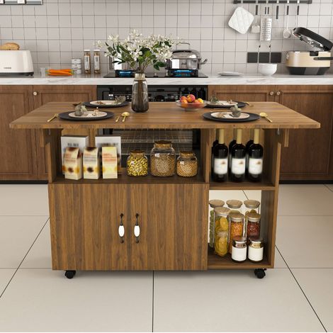 Tavolo da pranzo pieghevole con ruote 110x70x80 cm in MDF noce, con vano contenitore - MEUBLIV (1/5)
