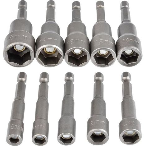 Douille Hexagonale Magnétique 10Pcs Douille Visseuse à Choc 6-15mm, Clés à Douille Magnétique Hexagonale Douille Set Magnétique 1/4 Hexagonale Douille Prise Adaptateur Outil (1/5)