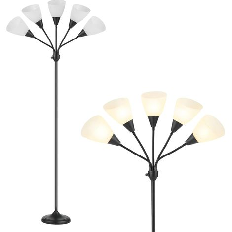 Lampe de sol Medusa Lampes de sol 5 têtes lumière de lecture réglable Grand abat-jour Usa E27 Lampes de sol pour salon chambre à coucher (Argent)
