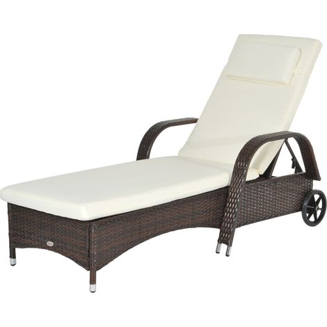 Gartenliege mit Auflage, verstellbare Rückenlehne, Metallgestell, Polyrattan, braun+creme, 200 x 73 x 103 cm (1/5)
