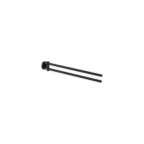 Porte Serviette Salle de Bain mural Uno Bosio Black, Barre porte-serviettes mural avec 2 bras mobiles, Acier Inox, 5,5x9x43 cm, Noir mat (1/5)