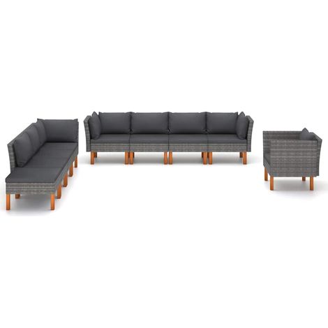 Maison Exclusive - Set Divani da Giardino 9pz Polyrattan Legno di Eucalipto Grigio (1/5)