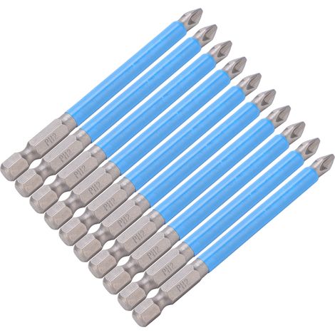 10-teiliges Set Kreuzschlitz-Schraubendreherbits 90 mm PH2, rutschfest, magnetisch, Zubehör für elektrische Bohrmaschinen (1/5)