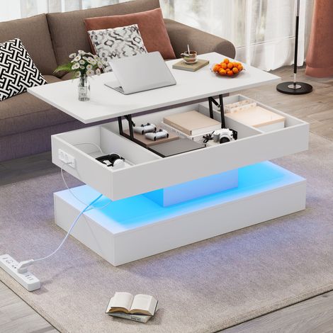 Table basse moderne avec éclairage LED et espace de rangement dissimulé - table d'appoint à relevage hydraulique, 1005042 cm, capacité de charge 50 kg (1/5)