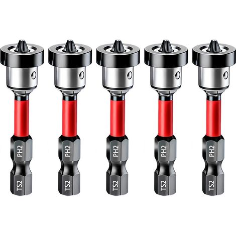 5pcs Trockenbau-Bit Aufsatz mit Tiefenanschlag, PH2 Magnetische Trockenbau Schraubendreher Bits zum Versenken von Schnellbau-Schrauben in Gipsplatten, 1/4" Sechskantschaft Gipskarton Bit (1/5)