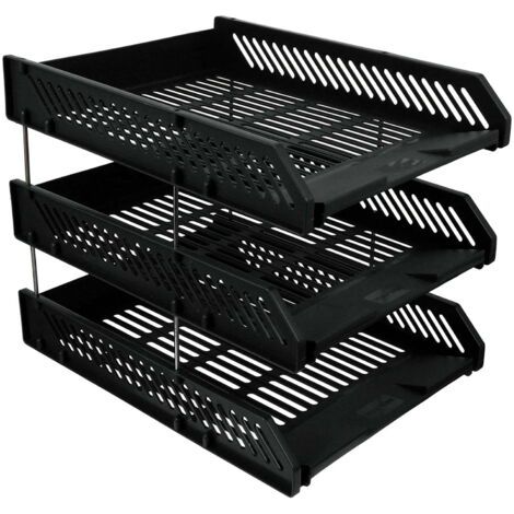 3 plateaux en plastique organisateur de fichiers de bureau noir vertical document bac à lettres organisateur empilable trieur porte-fichier avec organisateur de tiroir pour bureau maison