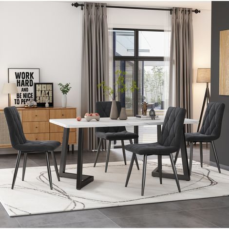 Lote de 4 sillas de comedor de terciopelo gris oscuro con patas de metal negro HAVRYA (1/5)