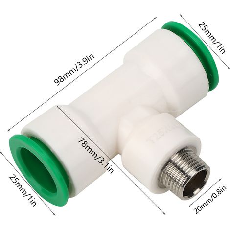 Raccord en T pour tuyau d'eau en plastique PPR, filetage mâle double 25 mm vers G1/2 po (1/5)
