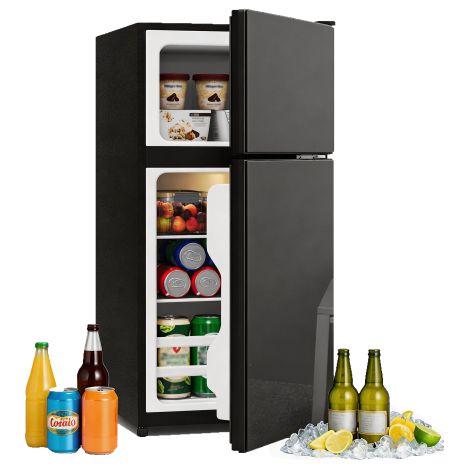 60L-Minikühlschrank mit Gefrierfach(22L)–freistehend,Glastür,LED-Beleuchtung,Temperaturregelung,geräuscharm,herausnehmbare Glasablagen,geeignet für Küche,Büro und Wohnzimmer