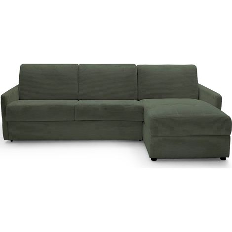 Canapé d'angle réversible convertible 3 places en velours côtelé vert - Ouverture express - Couchage quotidien - Sienne (1/5)