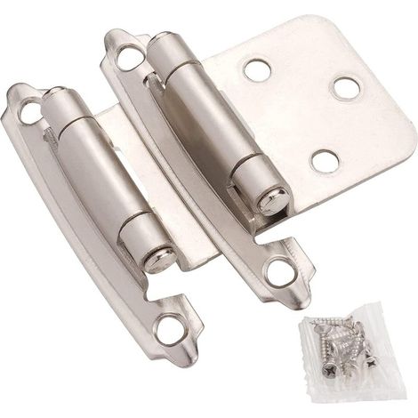 1 paire de charnières d'armoire, fermeture automatique, recouvrement variable 1,27 cm, montage surface/encastré, acier inoxydable nickel brossé (1/5)