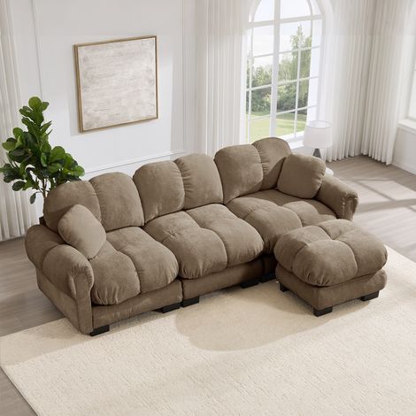 Canapé d'angle 3 places avec repose-pieds amovible et deux petits coussins 260 x 149 x 90 cm Canapé rembourré Cloud en Chenille Marron (1/5)