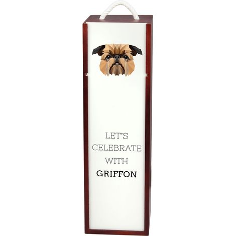 Grifón de Bruselas, Griffon Bruxellois - caja de vino geométrica con foto e inscripción de Art-Dog (1/5)