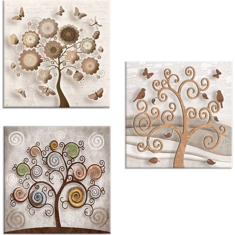 Lupia - Set 3 Quadri su Tela 57x57 cm, TREE Albero della Vita, Decorazione per Soggiorno, Camera da Letto, Cucina, Ufficio, Telaio in Legno Ecologico, Realizzati in Italia (1/4)