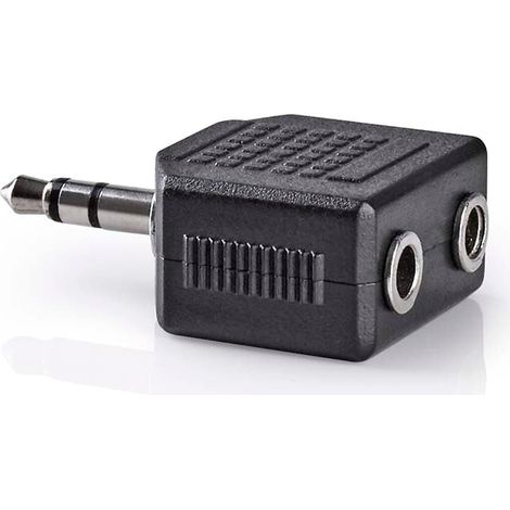Adaptador de audio estéreo  Pasador de 3,5 mm  2x 3,5 mm, Hona  Placas de níquel  Rak  ABS  Negro  1 PC.  Cerrar