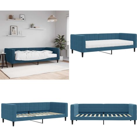 Sofá cama con colchón terciopelo azul 90x200 cm - Colchón - Sofá cama azul