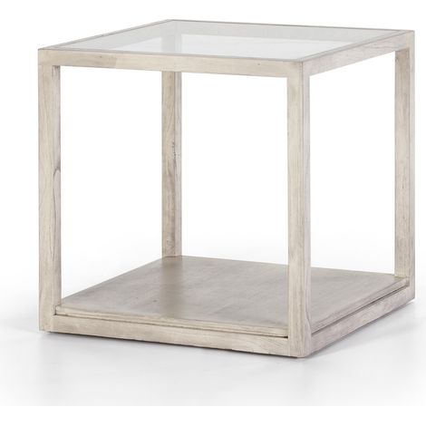 Beistelltisch 60X60X60 Glas/Holz Grauschleier