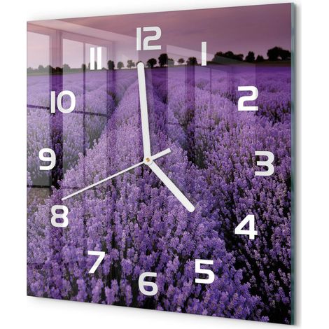 Horloge Murale Carrée Décoration Salon Moderne Verre Trempé Artistique Champ de lavande 30x30 cm (1/5)