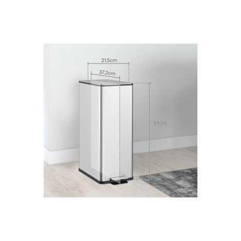 Poubelle à pédale 20L en acier inoxydable avec couvercle et seau intérieur, pour salon et bureau, 21,5 x 37,2 x 57 cm (1/5)