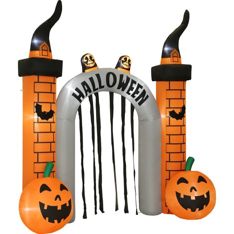Aufblasbarer Halloween-Torbogen, Kürbis-Design, LEDs, Heringe, Polyester (1/5)
