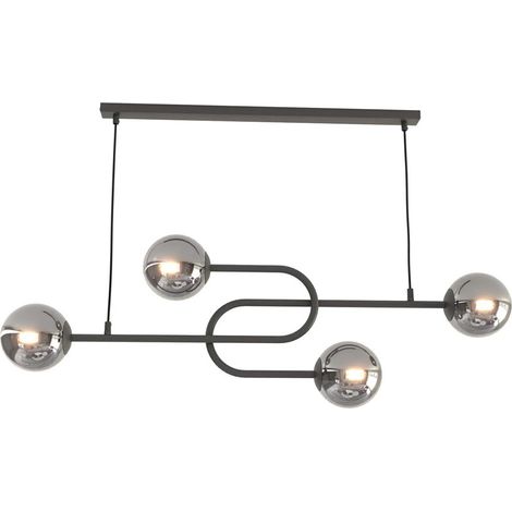 Lampadario 4 Luci Atria In Acciaio Nero E Sfere In Vetro Fumè (1/2)