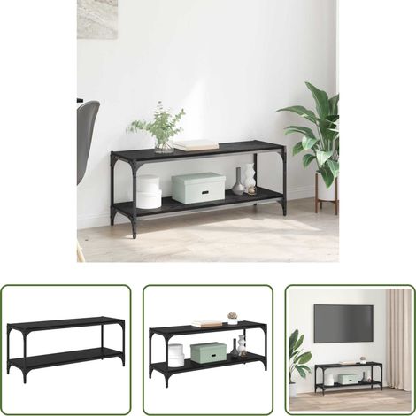 Buffet bois -  Meuble TV Chêne noir 100x33x41cm Bois d'ingénierie et fer (1/5)