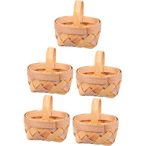 5pièces Petits Paniers Tressés Ronds Avec Poignées Mini-paniers Décoratifs Blancs Pour Cadeaux De Mariage Bonbons Et Maison De Poupée (1/5)